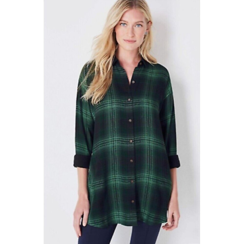 J. Jill Relaxed Tunic Shirt Women XS Lined Long Sleeve Button Up Rayon Top 142